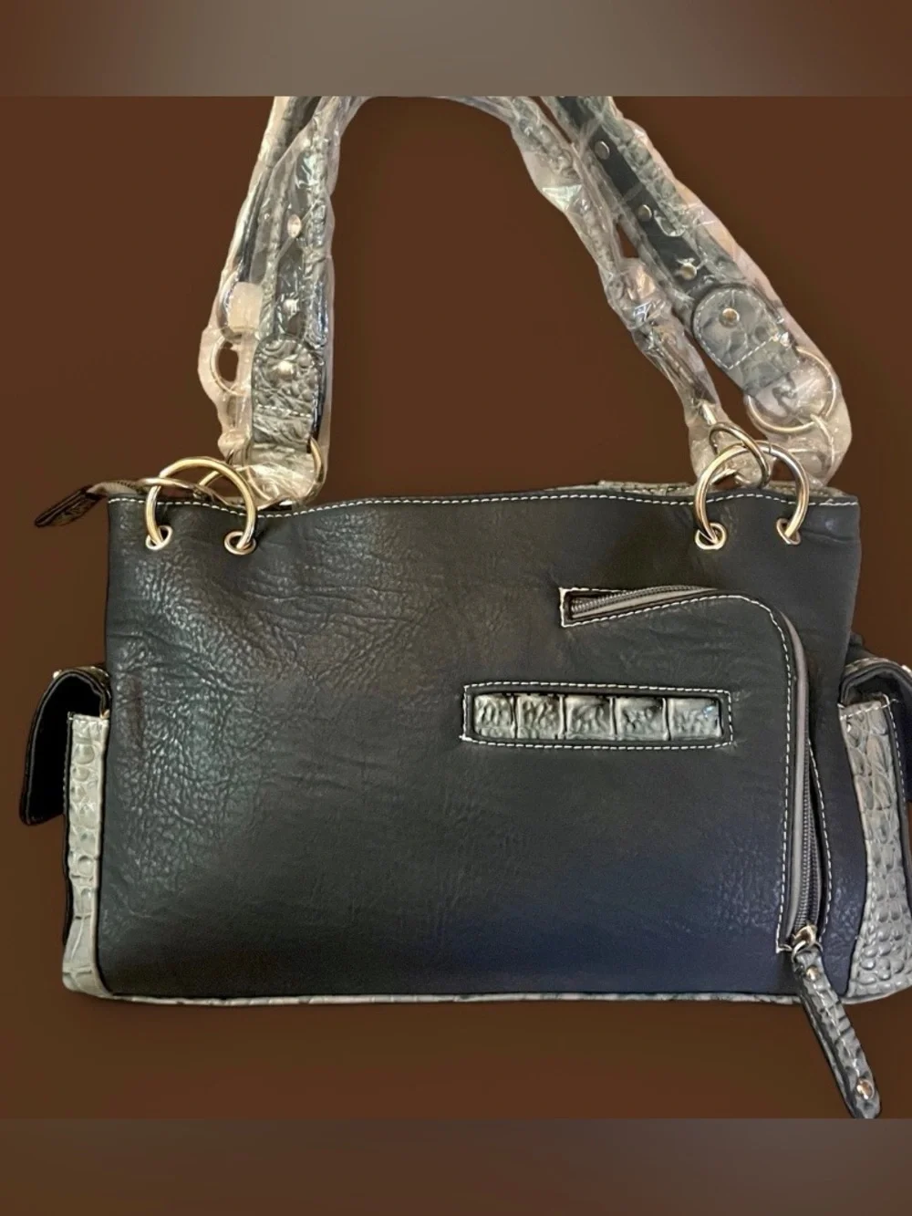NWT Cowgirl Trendy Western Concealed Carry Purse Handbag Charcoal Bling CAO 8469